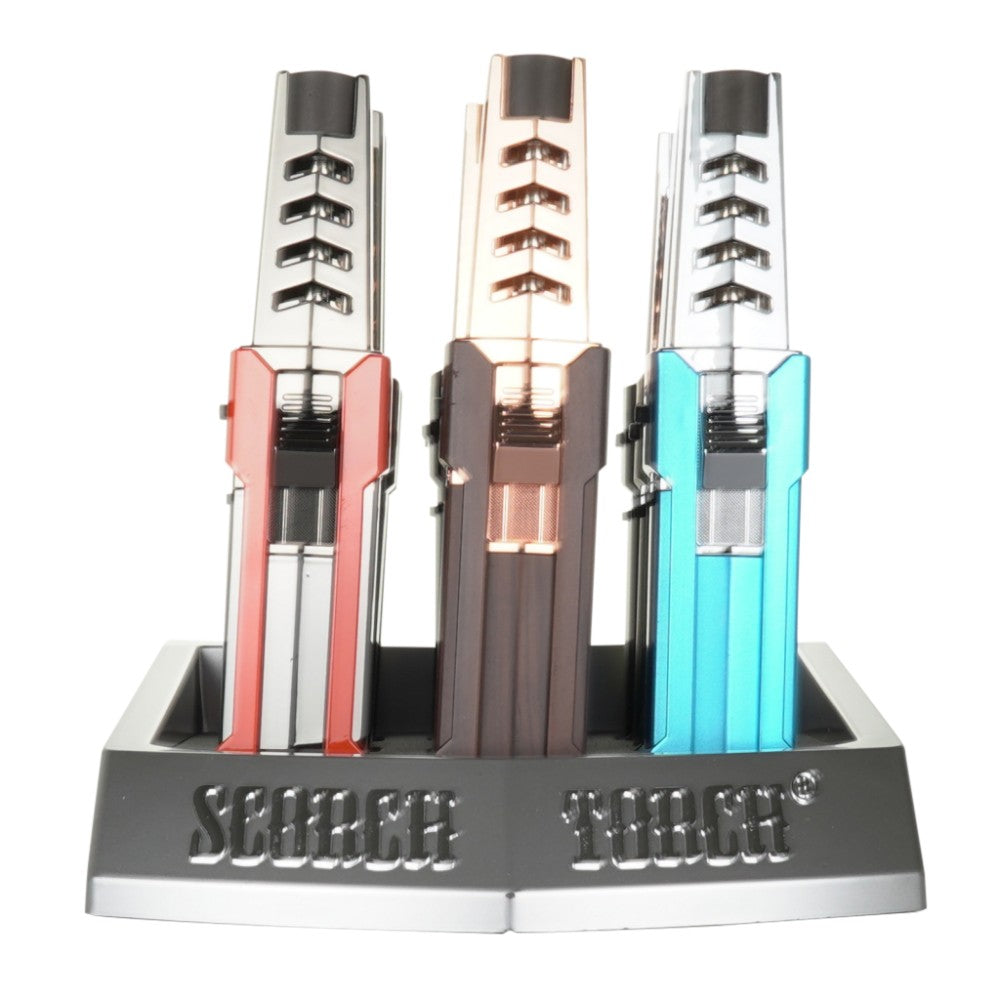 Scorch Torch model 61640 standing pencil torch with holder 9 pieces per pack refillable butane lighter with slim pencil design stable base and strong adjustable flame for multipurpose use