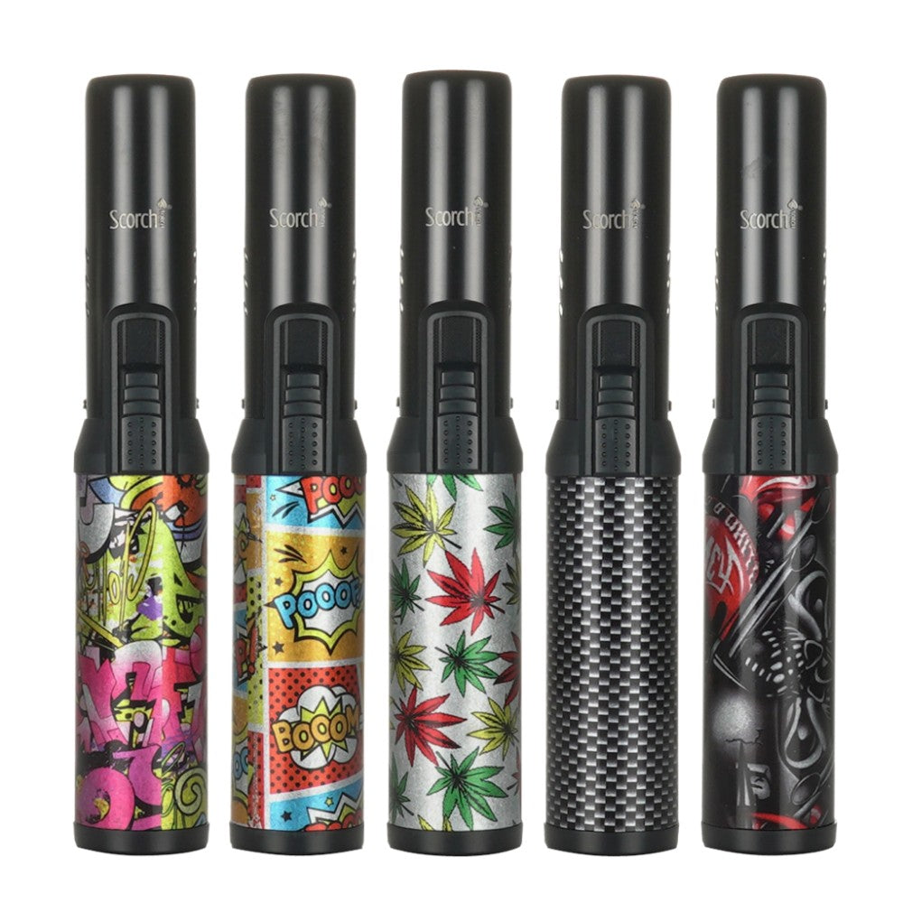 Scorch Torch 61664 black graffiti and leaf design torch lighter with durable metal body, strong flame and easy ignition for reliable use.