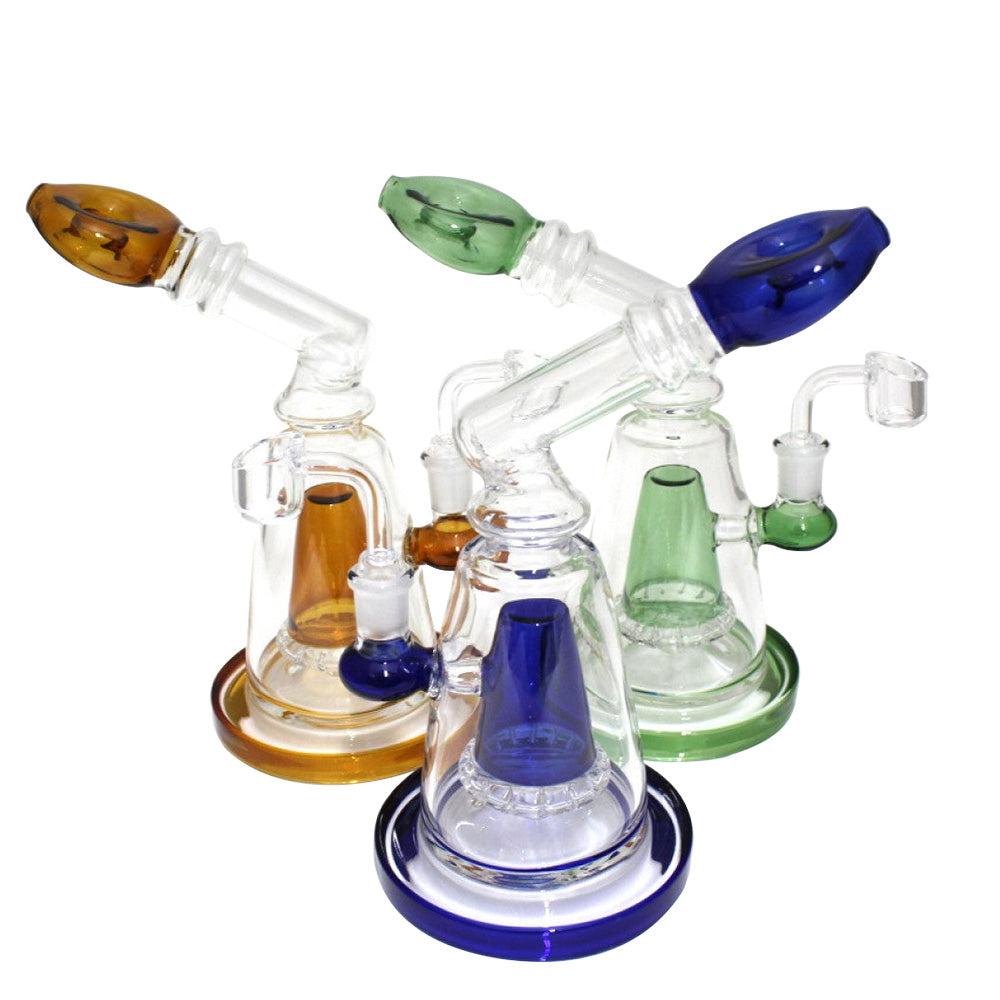 Shower head design percolator side arm dab rig water pipe with 14mm male quartz banger durable borosilicate glass with advanced shower head filtration system smooth airflow.