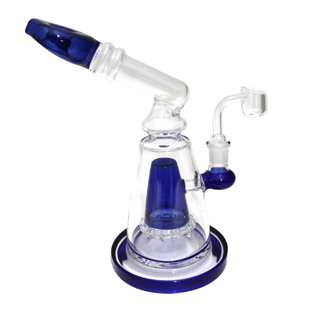 Shower head side arm percolator dab rig water pipe with 14mm male quartz banger durable borosilicate glass rig with smooth water filtration and airflow system.