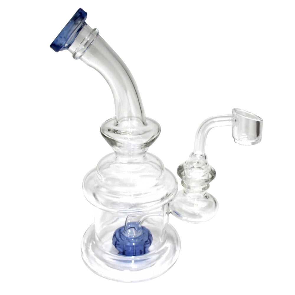 Shower head percolator dab rig water pipe with 14mm male banger glass bong featuring advanced showerhead percolation system for smooth filtration and clean vapor hits