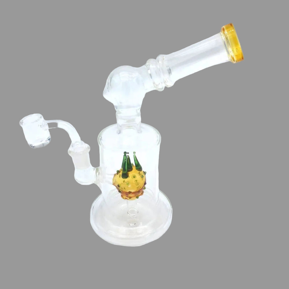Side arm design dab rig water pipe with 14mm male banger, durable glass construction offering smooth airflow, efficient filtration, and clean vapor performance.
