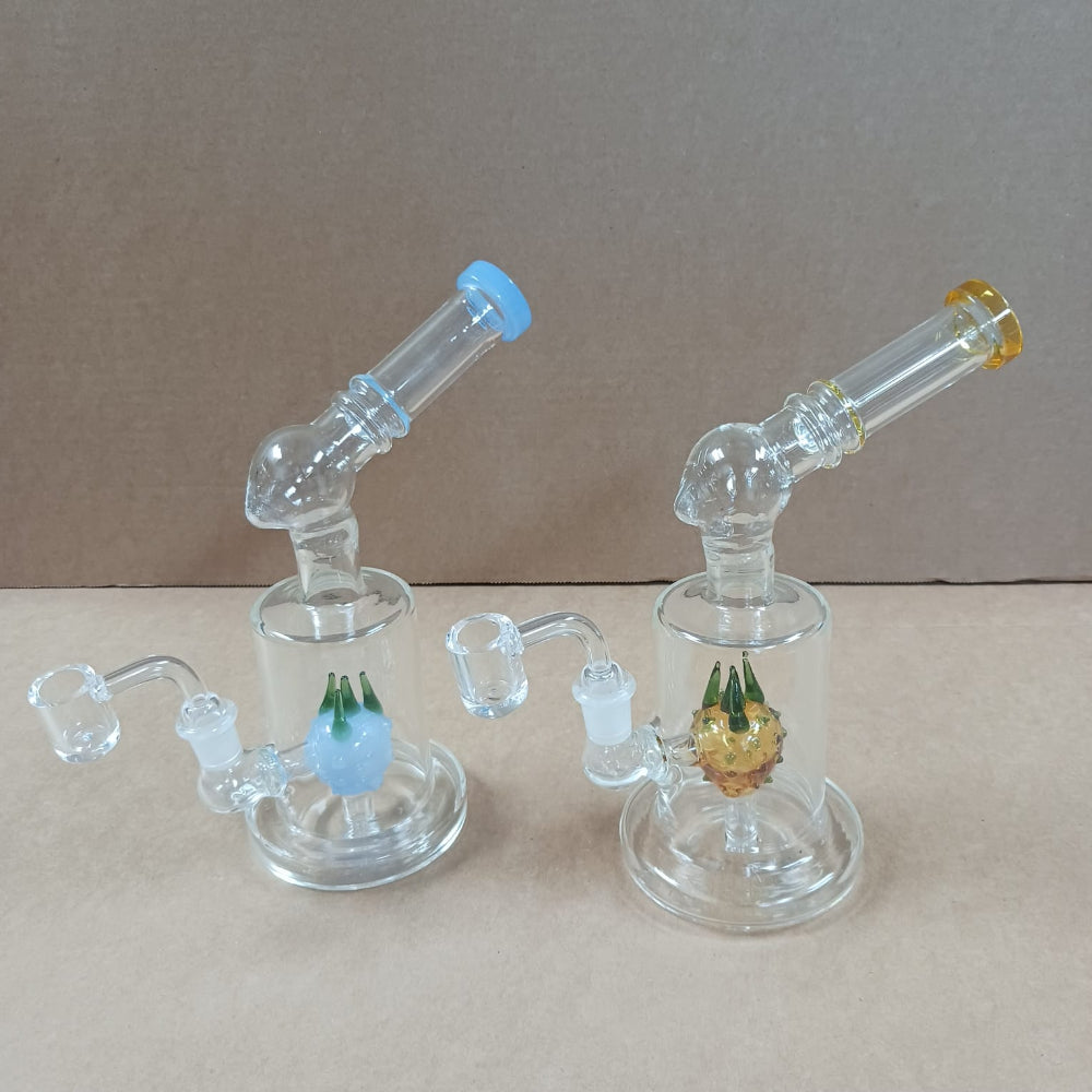 Side arm glass dab rig water pipe with 14mm male banger, durable build designed for smooth airflow, efficient filtration, and clean vapor experience.