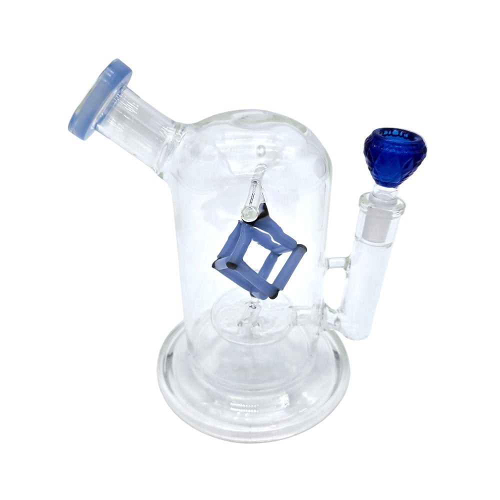 Side arm rotating percolator water pipe made from durable glass, designed for smooth filtration, enhanced airflow, and clean, cool vapor hits.