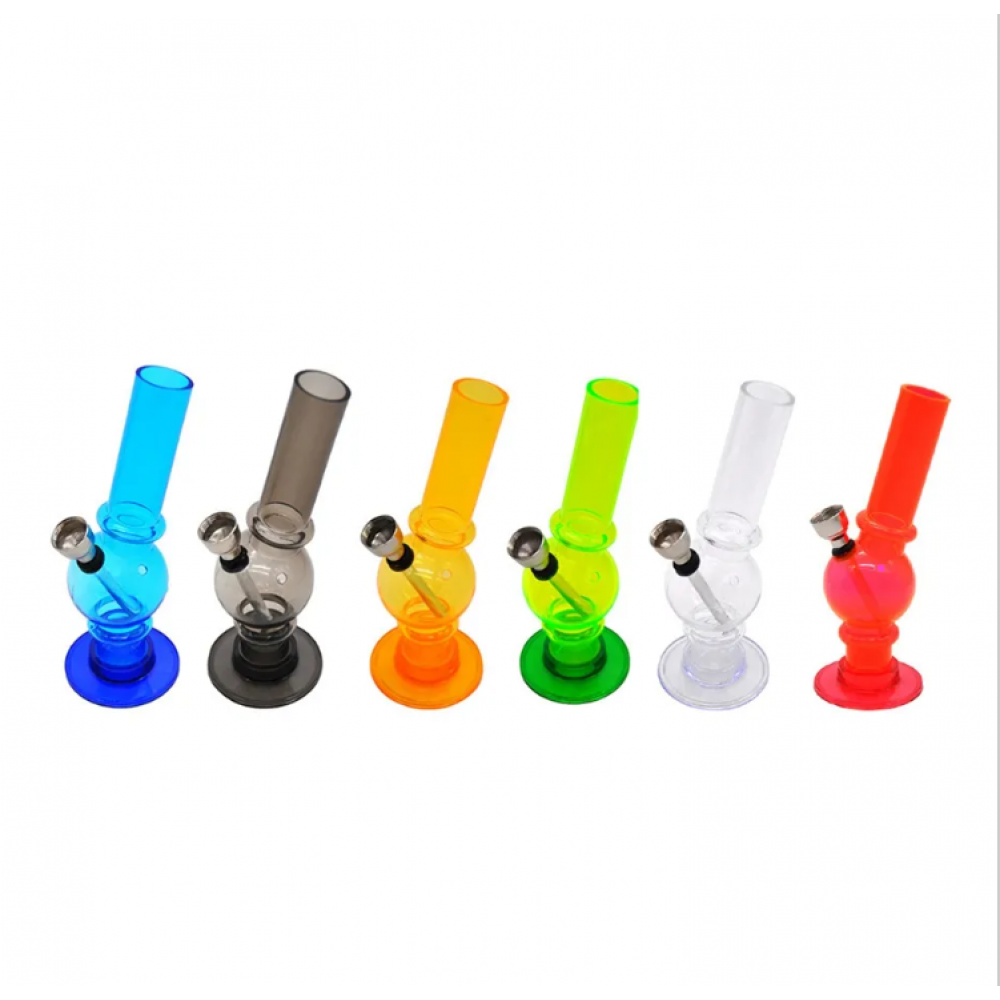 Skinny design solid color acrylic water pipe with metal downstem, metal bowl with screen, durable lightweight construction and portable everyday use.