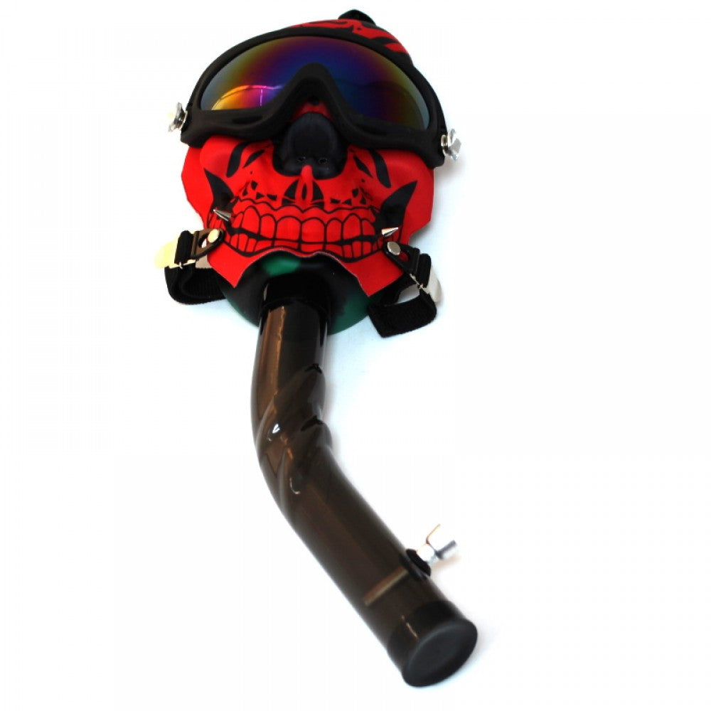 Skull gas mask water pipe set with acrylic multi color design, durable connected mask system featuring a themed skull style and smooth airflow filtration for unique use.