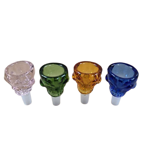 Skull shape glass bowl 14mm male made from durable glass with smooth airflow and bold artistic skull design for water pipes.