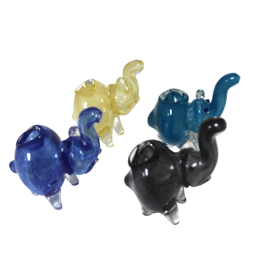 Elephant Glass Pipe in Solid Color Small Size featuring compact design, durable glass construction, and detailed elephant shape.
