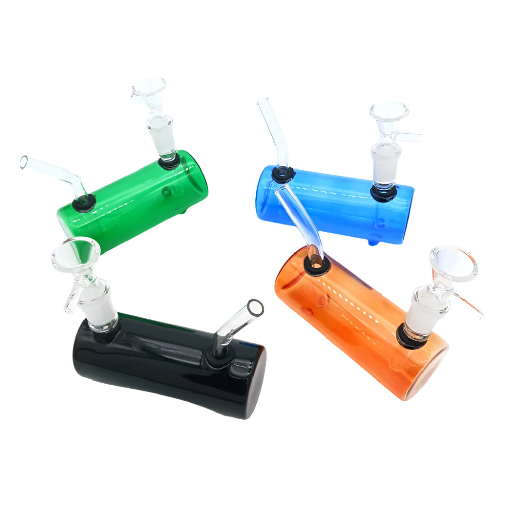 Solid color roller design water pipe with 14mm glass bowl, made from durable glass for smooth airflow, stable structure, and efficient filtration performance.