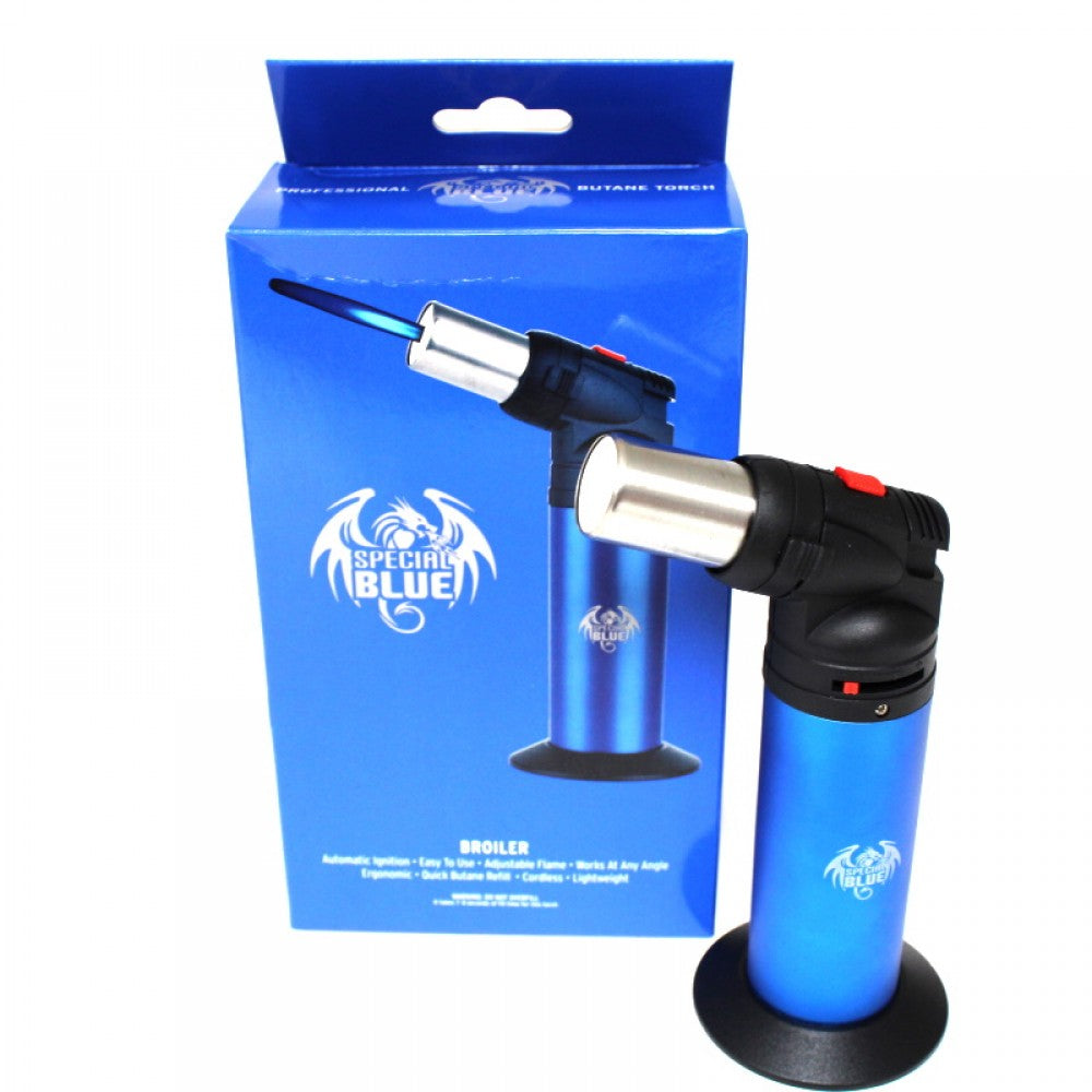 Special Blue Heavy Duty Broiler Torch Lighter featuring strong windproof jet flame, refillable butane tank, and ergonomic design for reliable high-heat performance.