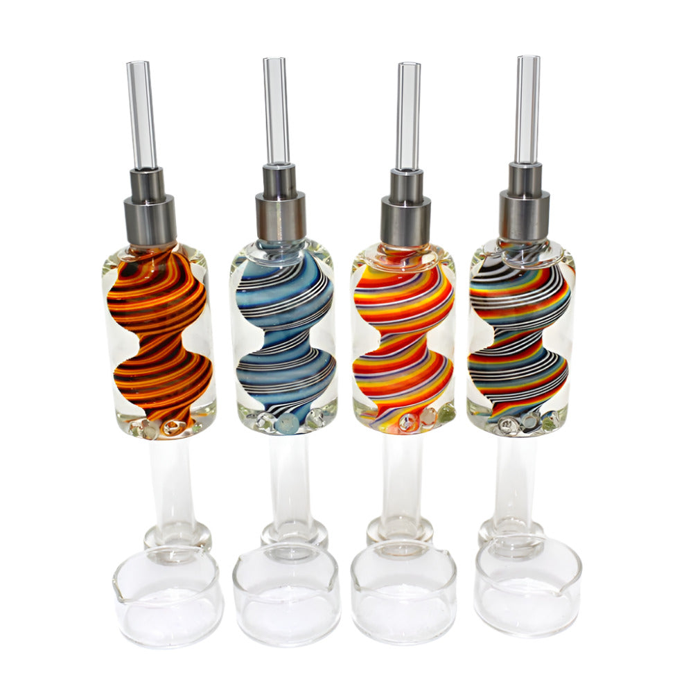 Spiral color liquid straw kit with screw nail, durable and heat-resistant design for smooth vapor handling and efficient dabbing use.