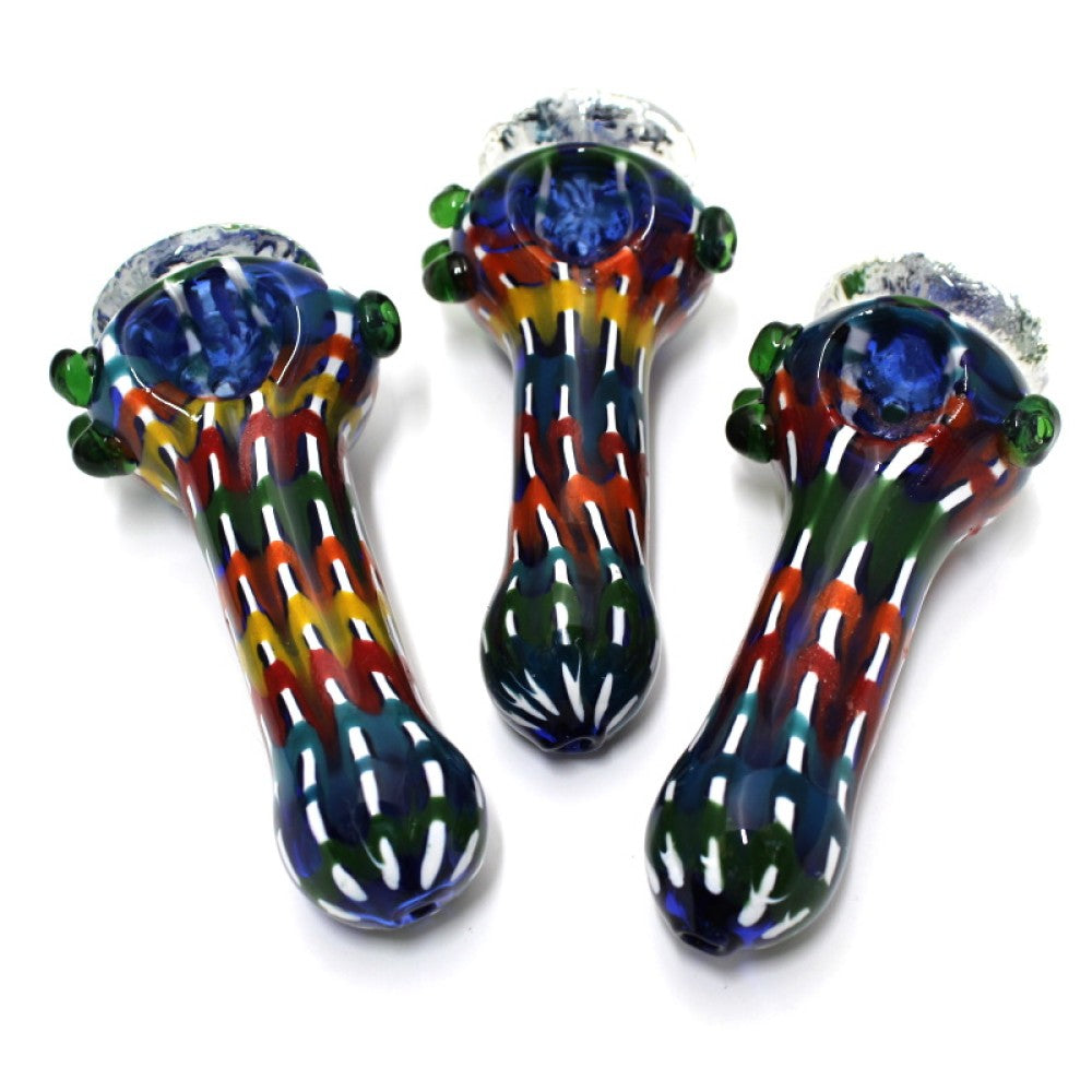 Stand Up Multi Color Bubble Art Heavy Duty Glass Hand Pipe with durable glass construction, colorful bubble art design, and stable stand-up base