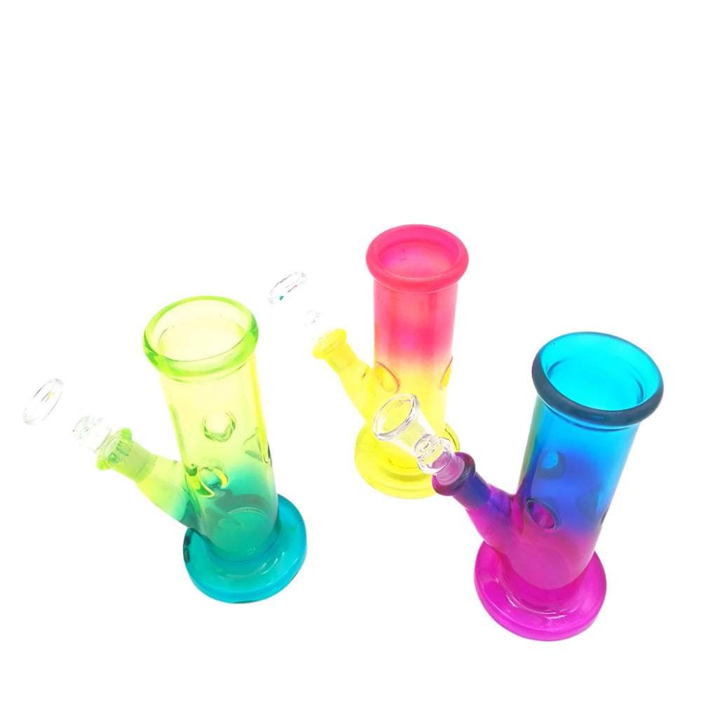 Straight colorful water pipe made from durable borosilicate glass tube bong with smooth airflow, stable base, and vibrant multicolor design for clean cooled smoke.