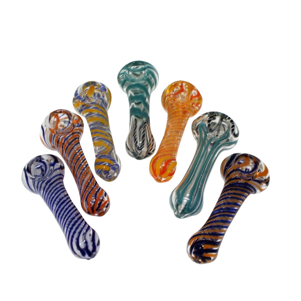Striped Multicolor Glass Hand Pipe Handmade Artistic Glass Pipe with Vibrant Color Pattern Design