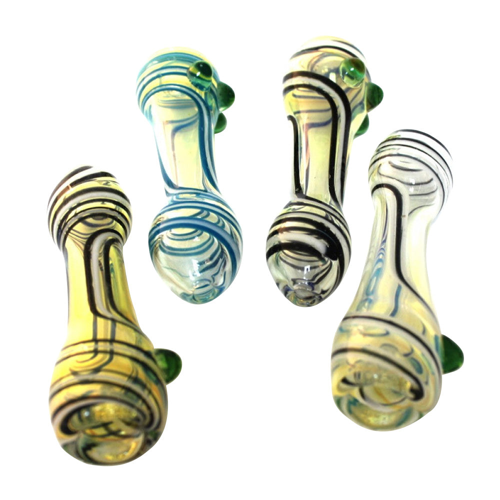 Swirl Color With 3 Green Dot Heavy Duty Glass Chillium with durable glass construction, swirl color design, and green dot accents
