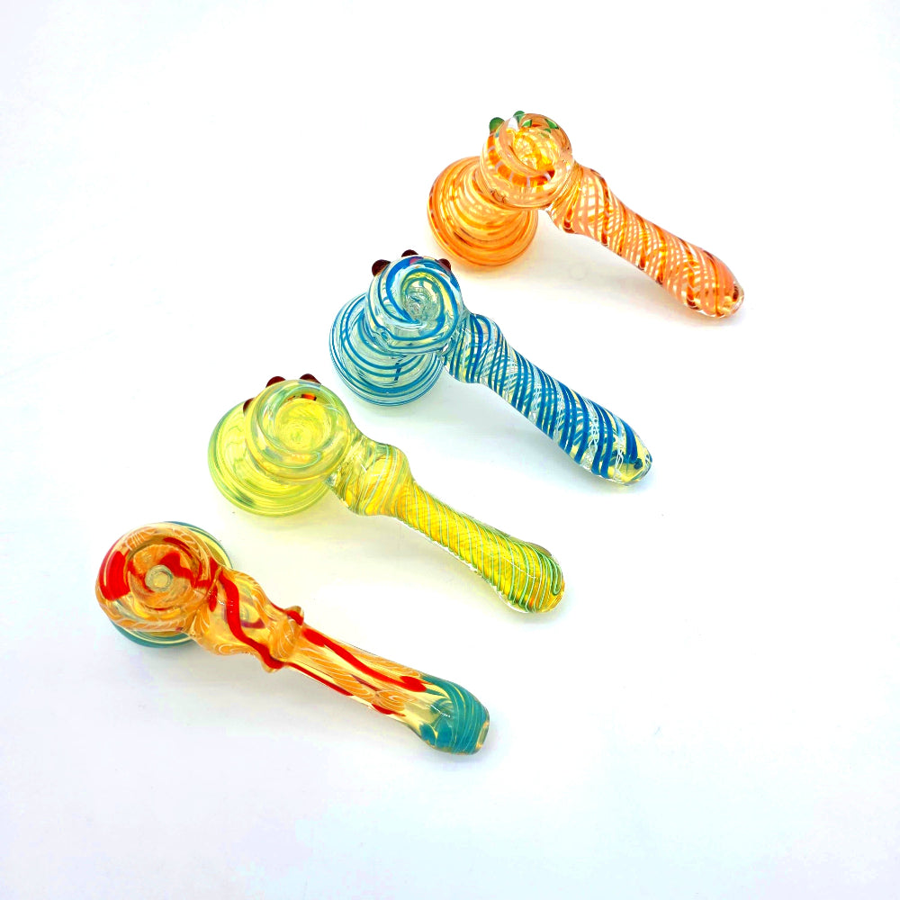 Swirl color hammer medium size glass pipe featuring vibrant swirl design, durable construction, and smooth airflow for easy use.