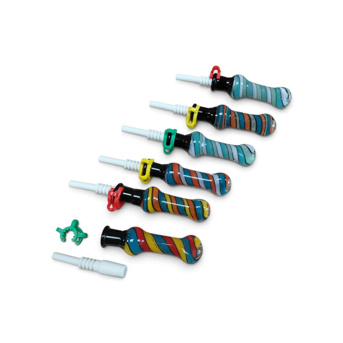 Swirl Color Straw NC Kit with 14mm Male Ceramic Nail and Joint Clips