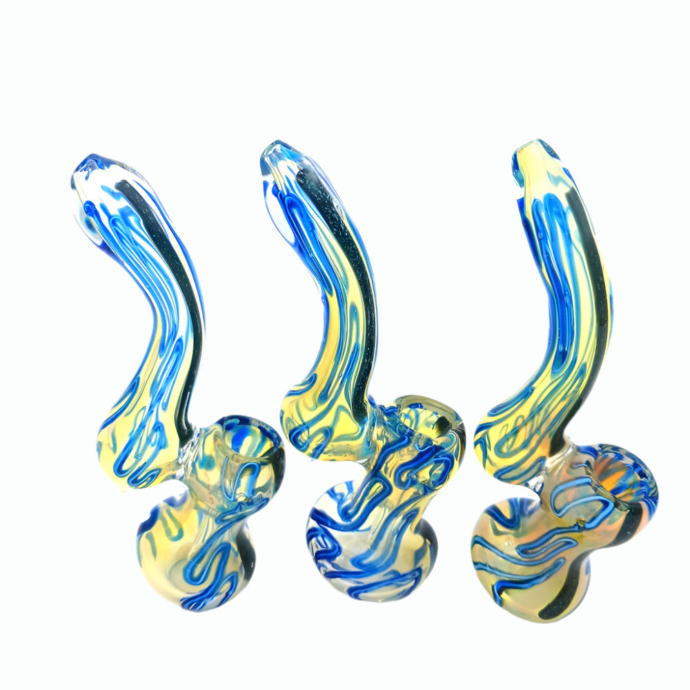 Swirl design dichro color heavy duty bubbler featuring shimmering dichroic glass, durable thick construction, and smooth water filtration performance.