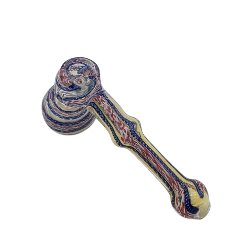 Swirl design medium size hammer glass pipe with decorative pattern and durable hand-blown glass body