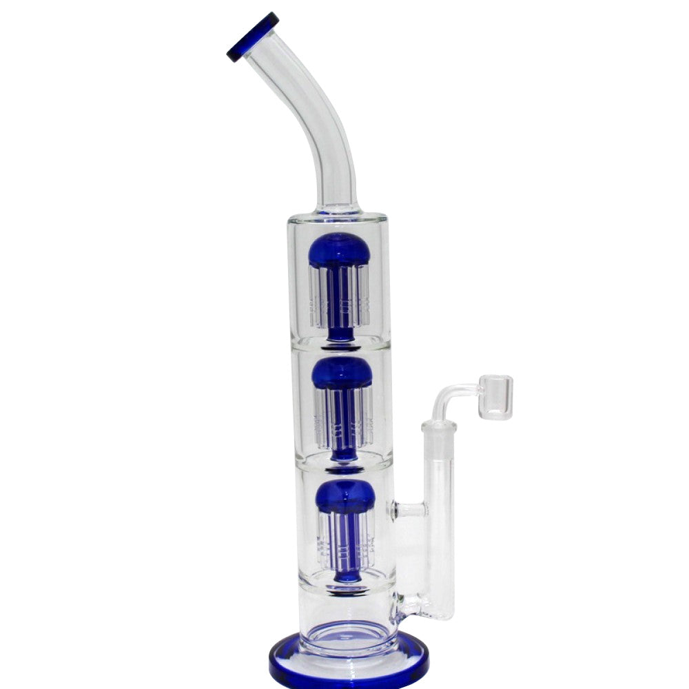 Tall triple tree percolator heavy duty water pipe featuring durable glass construction advanced multi-stage filtration system and smooth airflow for cool clean hits.