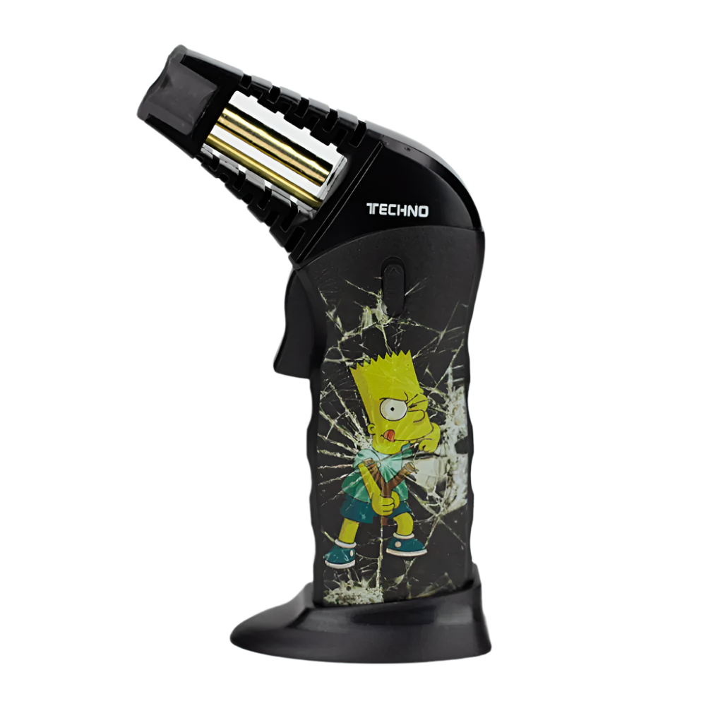 Techno adjustable single jet slant torch lighter with angled nozzle, refillable butane system, and premium gift box packaging.