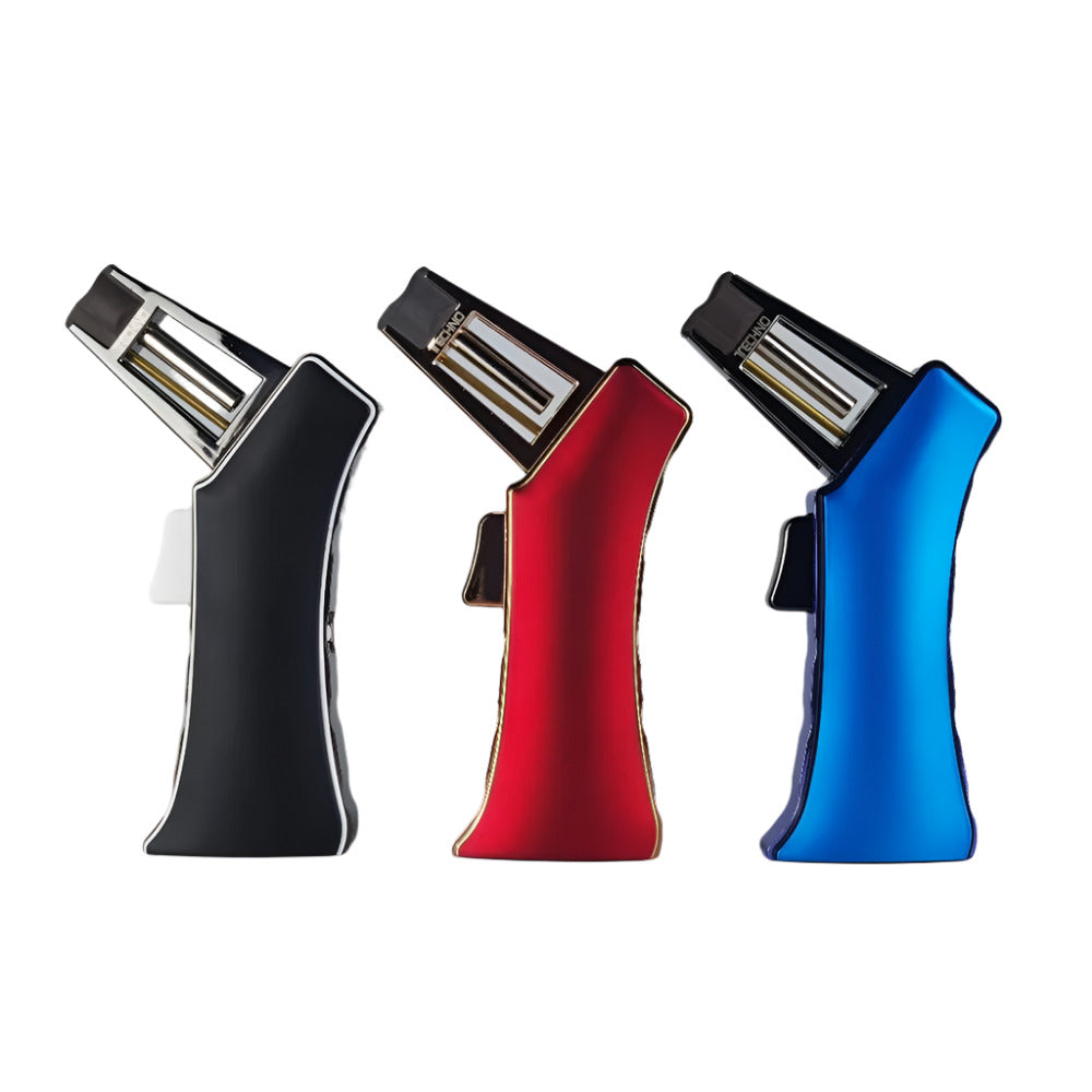 Techno Angel Slant Torch Lighter refillable butane torch with angled windproof flame design, 6 count display pack for retail use