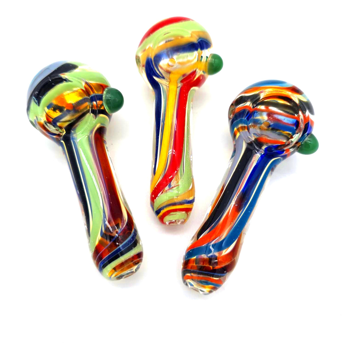 Thick heavy duty multi color glass hand pipe with durable construction and vibrant colors