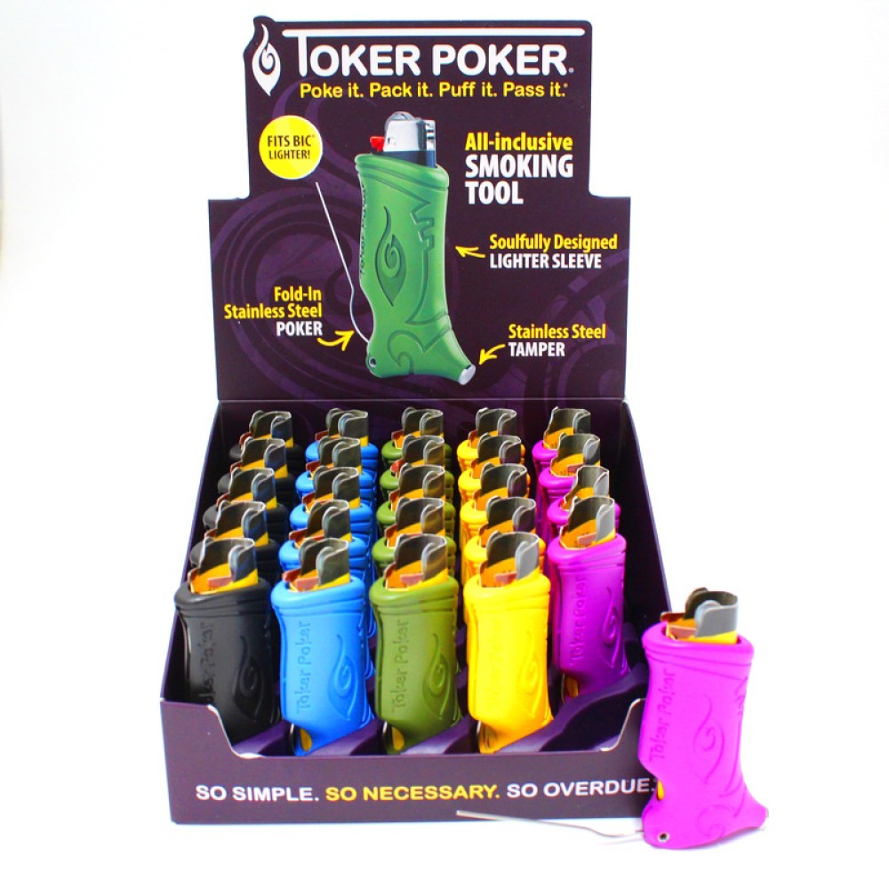 Toker Poker assorted colors 25 pcs per pack 3-in-1 lighter sleeve poker and tamper tool durable heat resistant accessory compact design for daily use and retail display.