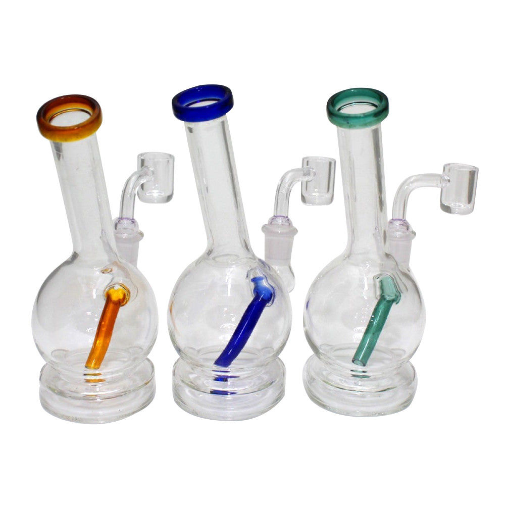 Tube color design dab rig water pipe with 14mm male quartz banger, durable glass body with smooth water filtration system for clean and smooth hits.