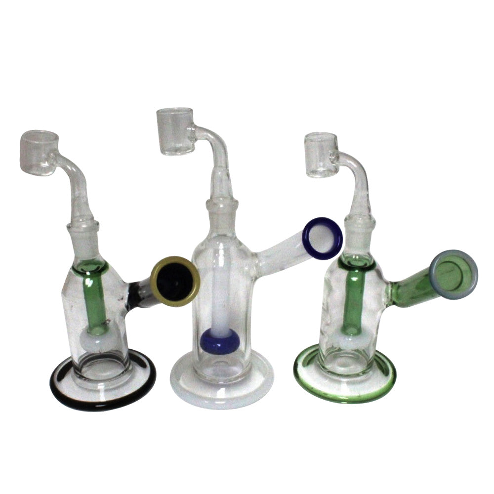 Tube color side arm dab rig water pipe with 14MM male banger, durable glass construction, colorful tube design and smooth water filtration system.