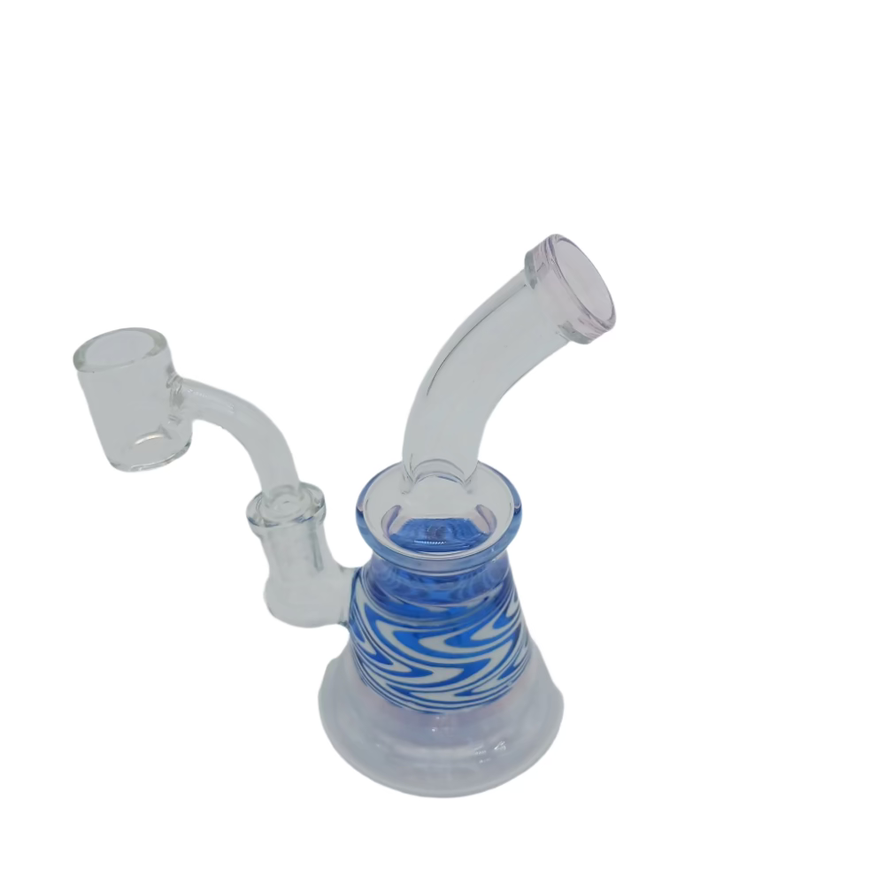 Tube color zig zag design dab rig water pipe featuring a vibrant glass pattern, sturdy construction, and a 14mm male banger for concentrate use.