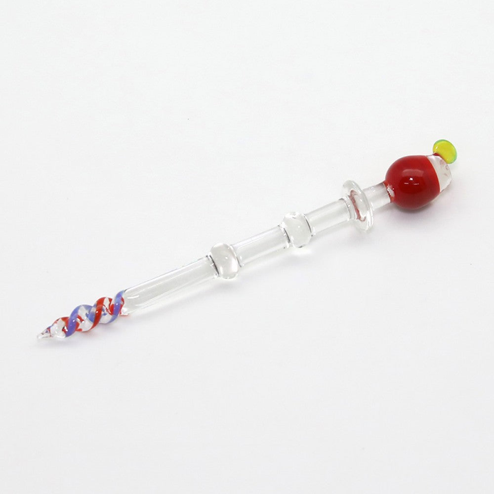 Twist glass dabber made of durable borosilicate glass with twisted grip design and precision tip for easy concentrate handling