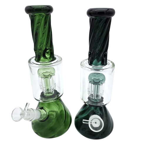 Twisted beaker water pipe with tree percolator, durable glass design featuring advanced filtration for smooth and clean smoking experience