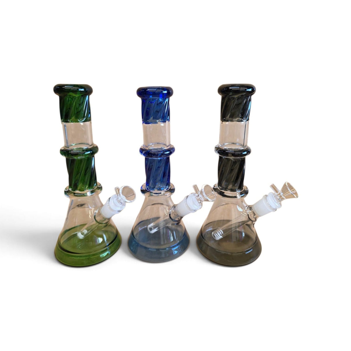 Close-up shot of twisted geometric neck pattern with contrasting color and clear glass accents