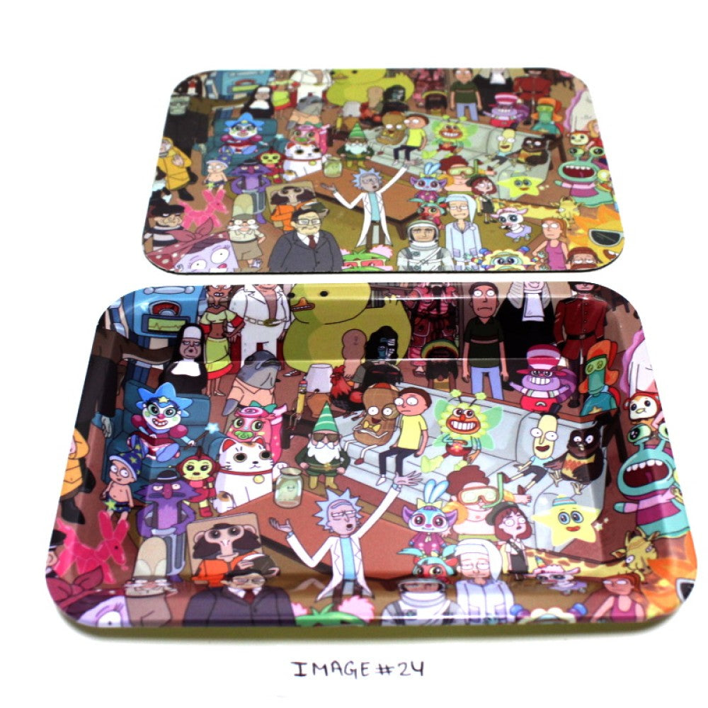 Two compartment metal tray with artistic design and magnetic lid, durable and secure storage solution.