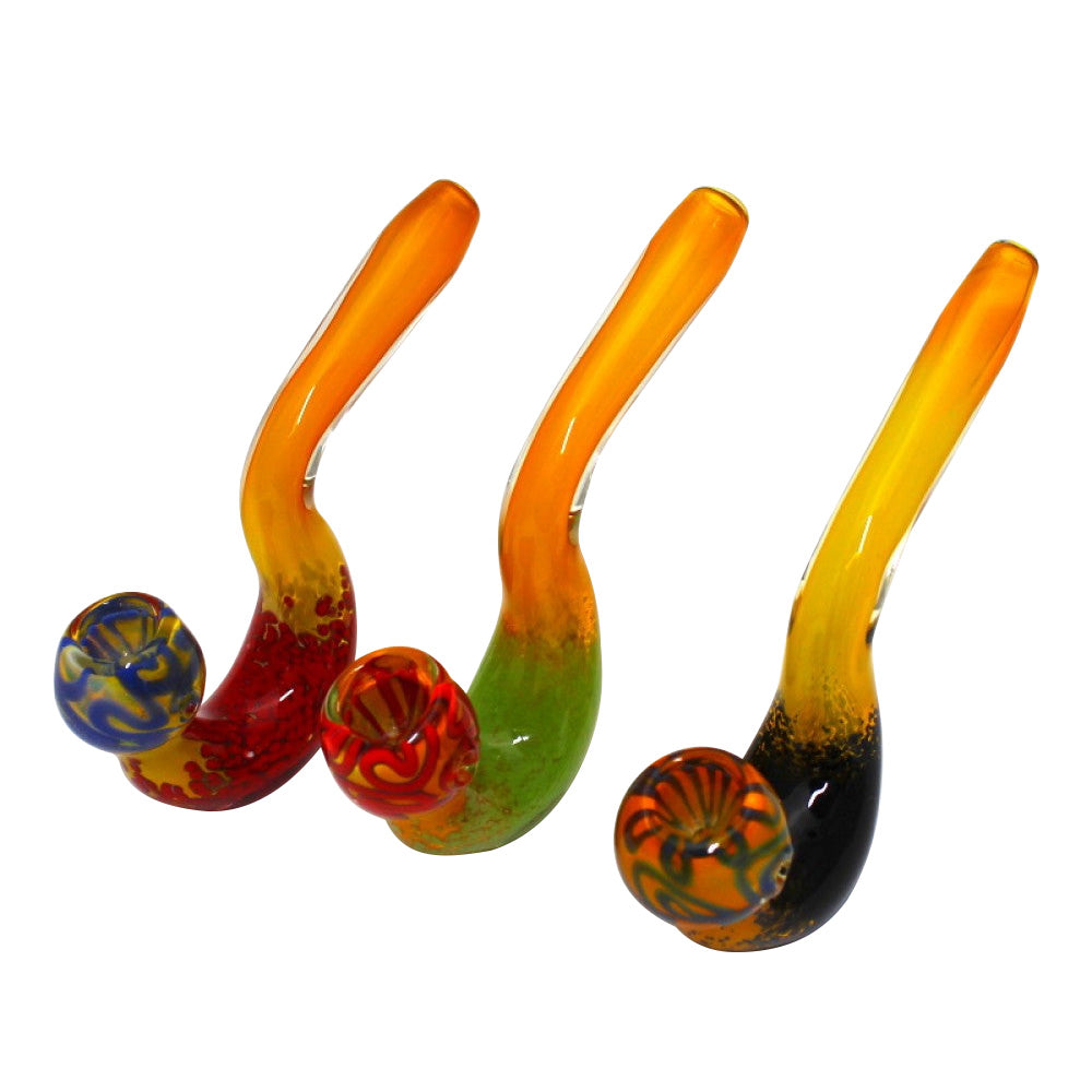 Upright Multi Color Glass Sherlock Pipe with Artistic Color Patterns and Durable Glass Construction**