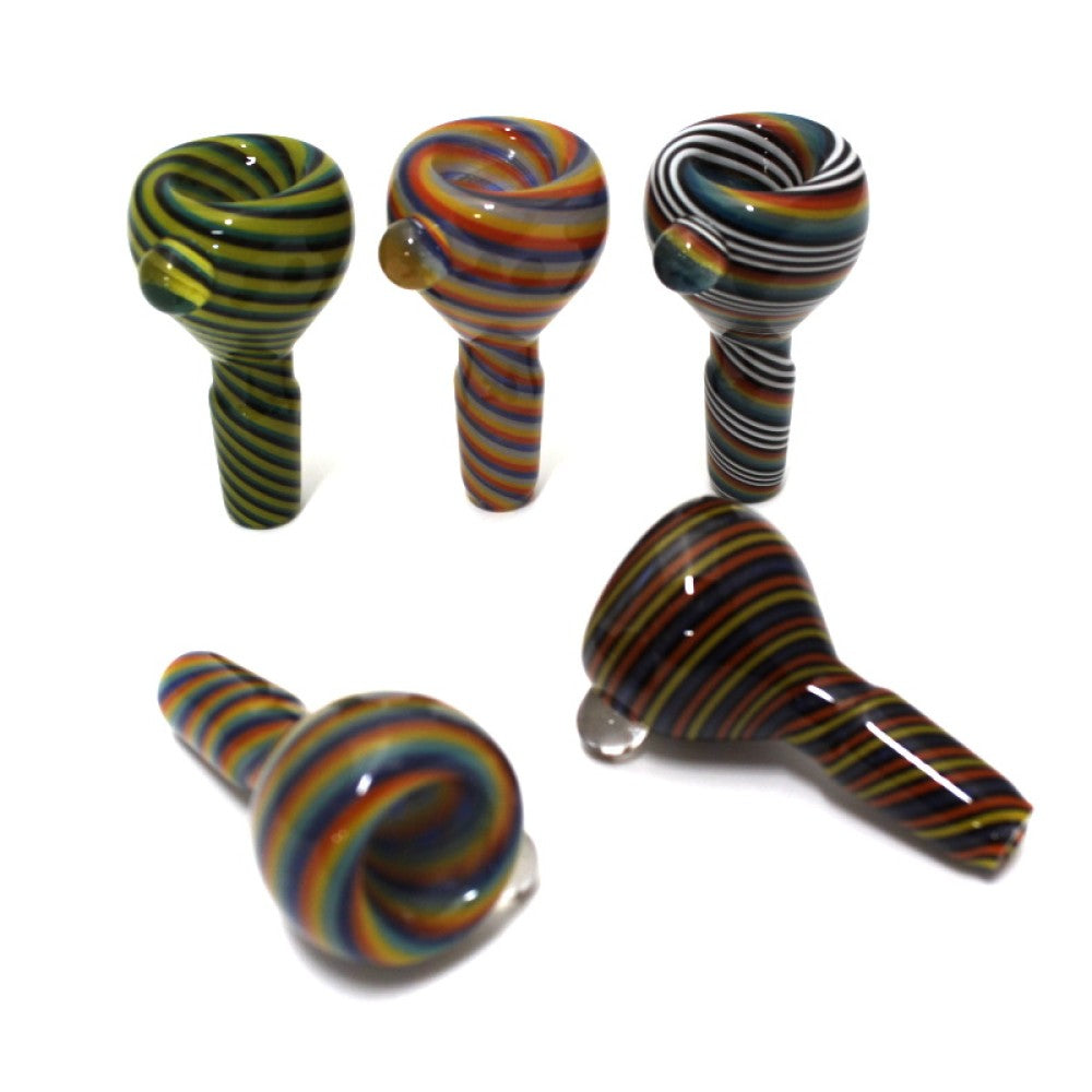 USA color multi swirl heavy duty glass bowl 14MM male made from durable heat resistant glass for smooth airflow.