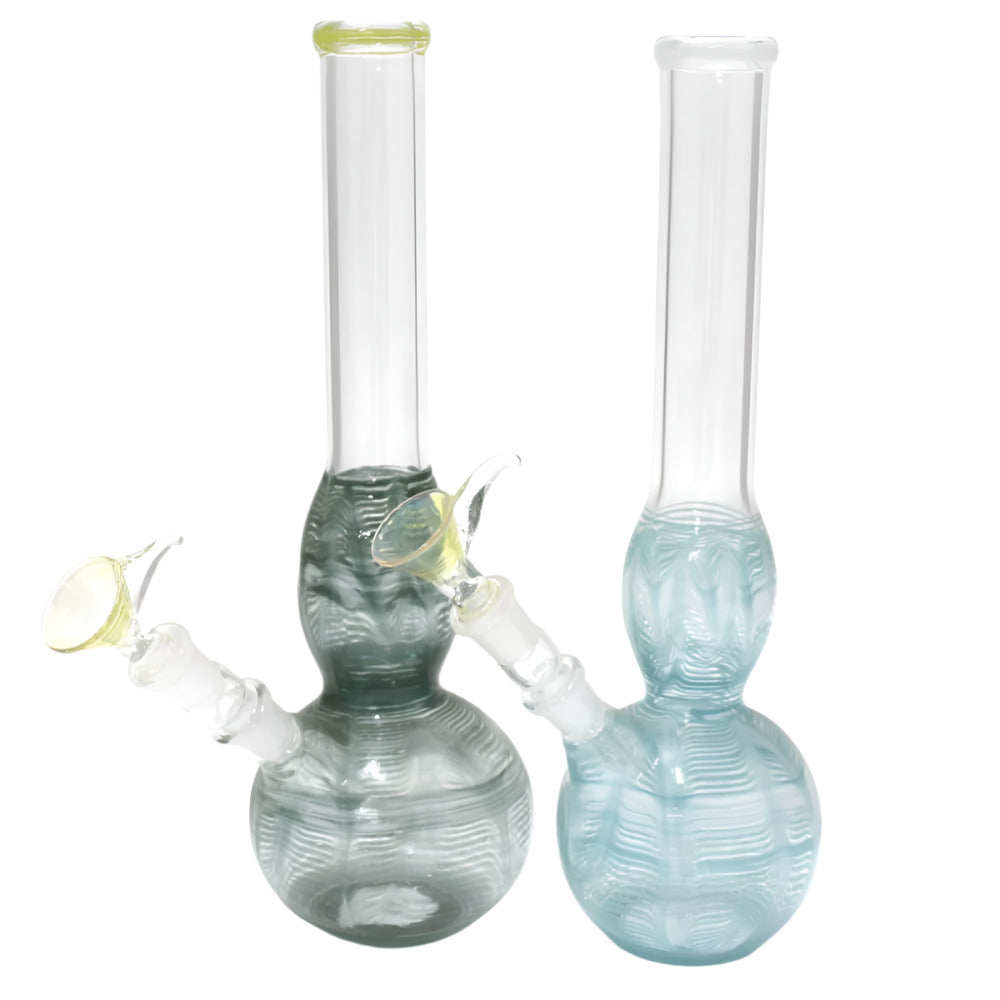 USA-made beaker art design water pipe featuring premium glass construction, artistic artwork, stable base, and smooth airflow.
