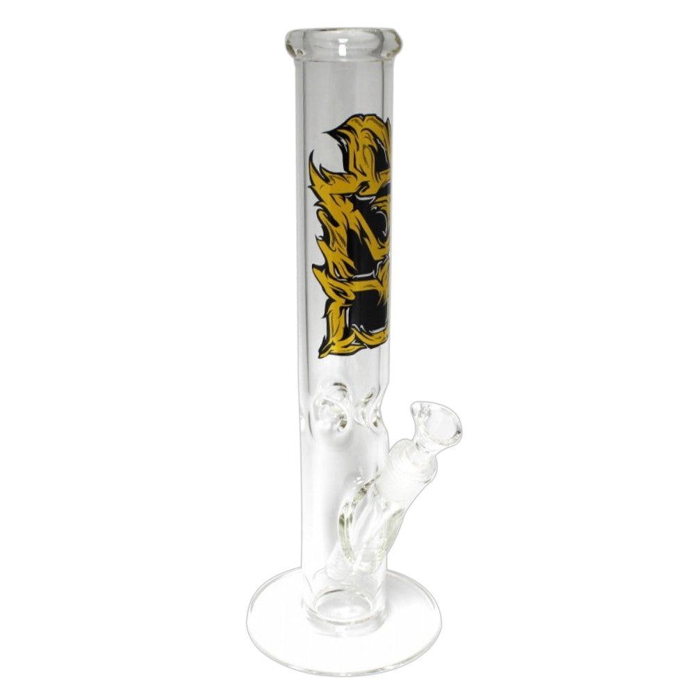 USA Made Sticker Design Straight Water Pipe featuring durable glass construction, patriotic sticker artwork, and straight tube design for smooth filtration.
