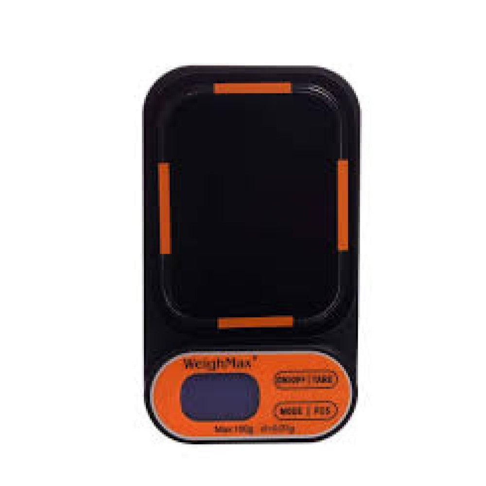 Weigh Max L2-100 LED digital pocket scale, 100g capacity with 0.01g precision, compact portable design with bright LED display for accurate weighing.