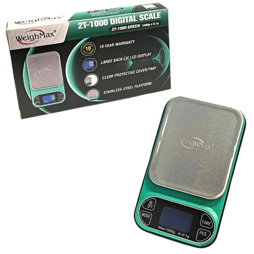 WEIGHMAX 2T-100 digital scale, 100g capacity with 0.01g precision, compact portable design with LCD display for accurate weighing.
