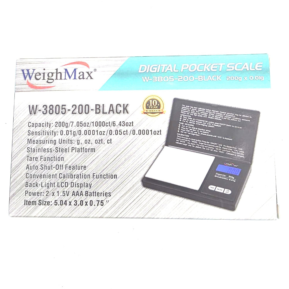 Weight Max W-3805-200 digital pocket scale with LCD display, 200g capacity and 0.01g precision for accurate small item weighing