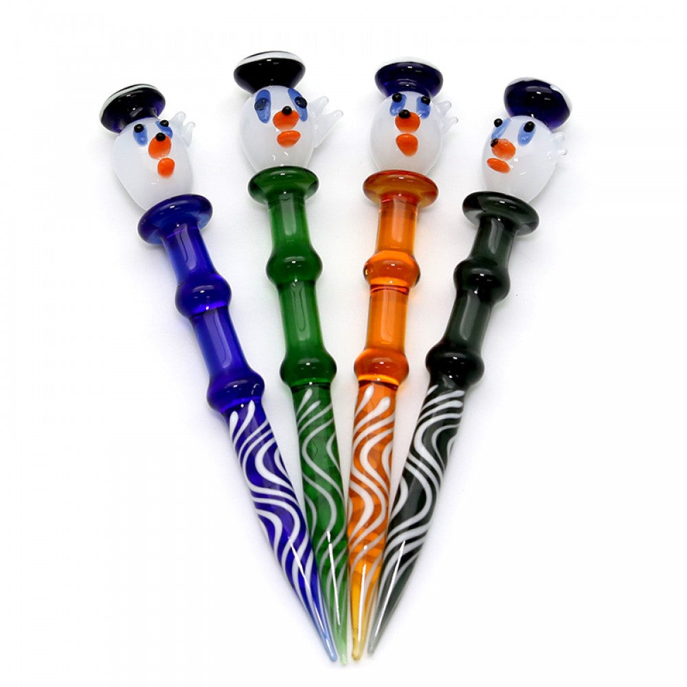 White face crown glass dabber with unique crown design, durable heat-resistant glass construction, and precision tip for easy concentrate handling.