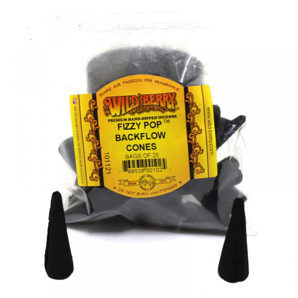 Wild Berry Aroma Backflow Cones 25pc display pack incense cones with soothing fragrance and decorative smoke effect for calming environment.