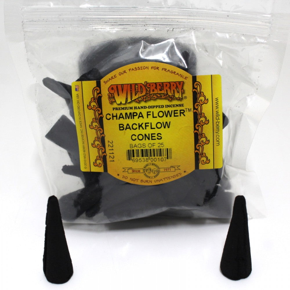Wild Berry Fragrance Backflow Cones 25 pack incense cones with rich aroma and decorative smoke waterfall effect for peaceful ambiance.