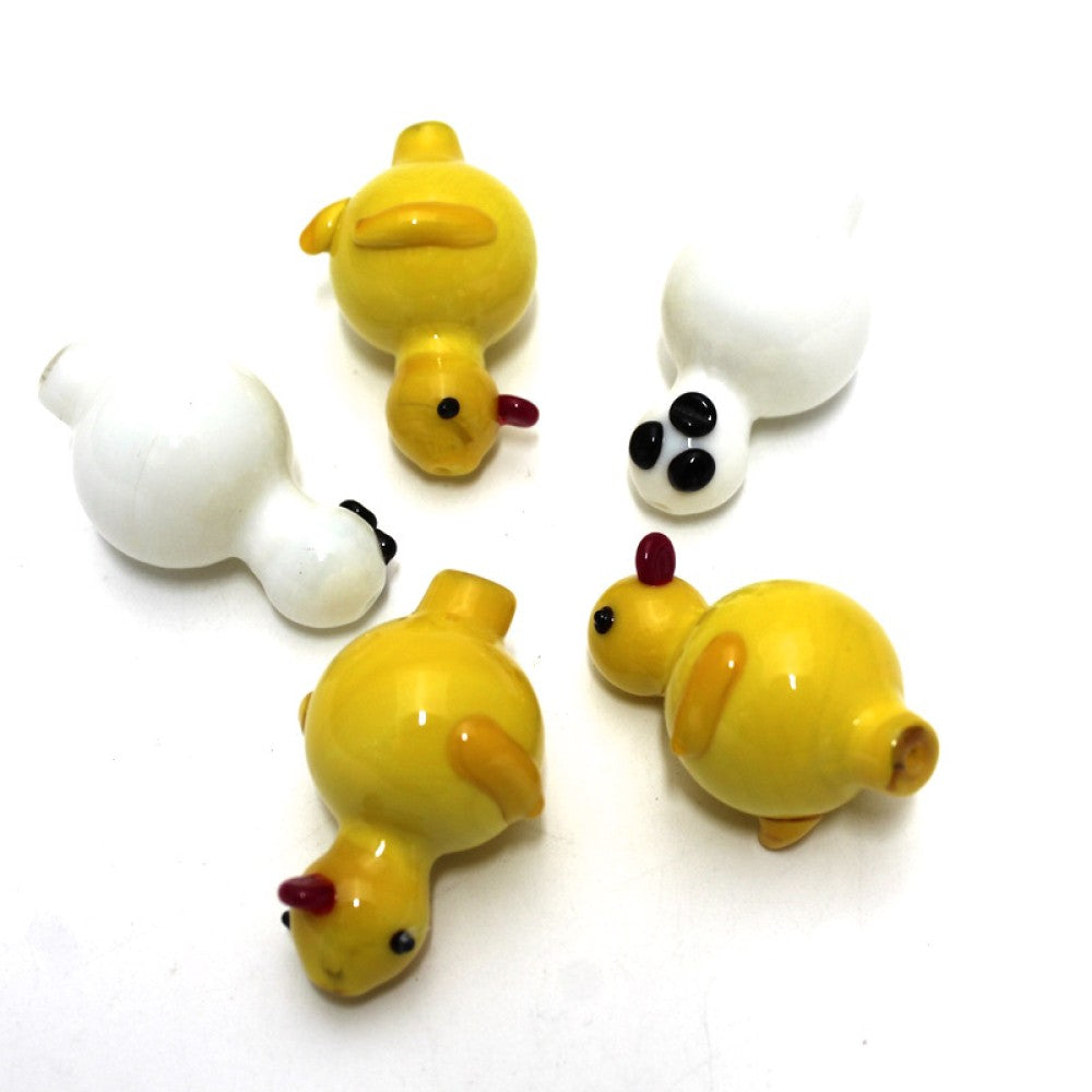 Yellow white color carb cap made from heat resistant glass for smooth airflow control and durable performance.