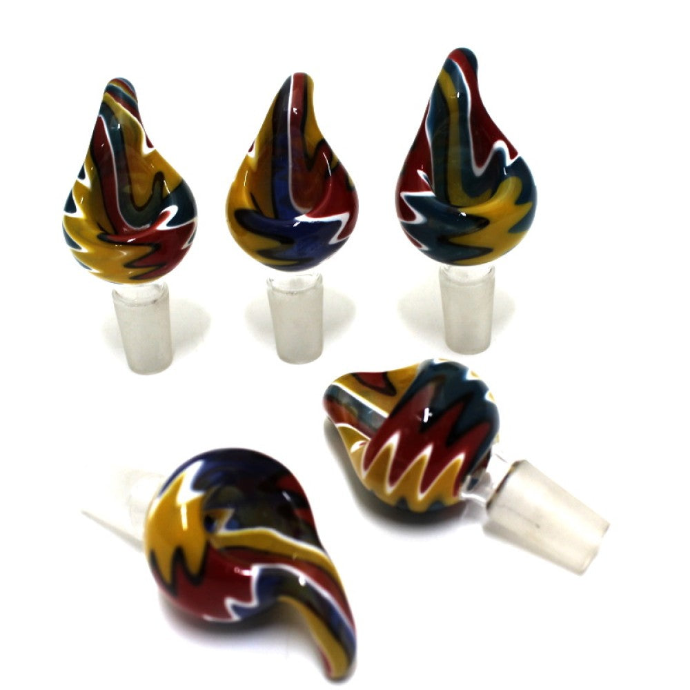 Zig zag color art glass bowl 14MM male made from heat resistant glass for smooth airflow and durability.