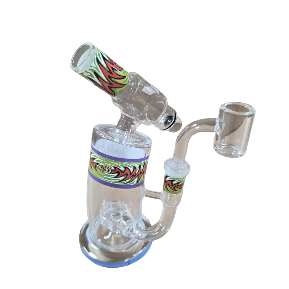 Color zig zag glass dab rig water pipe with 14mm male banger offering smooth vapor flow, sturdy build, and artistic design.