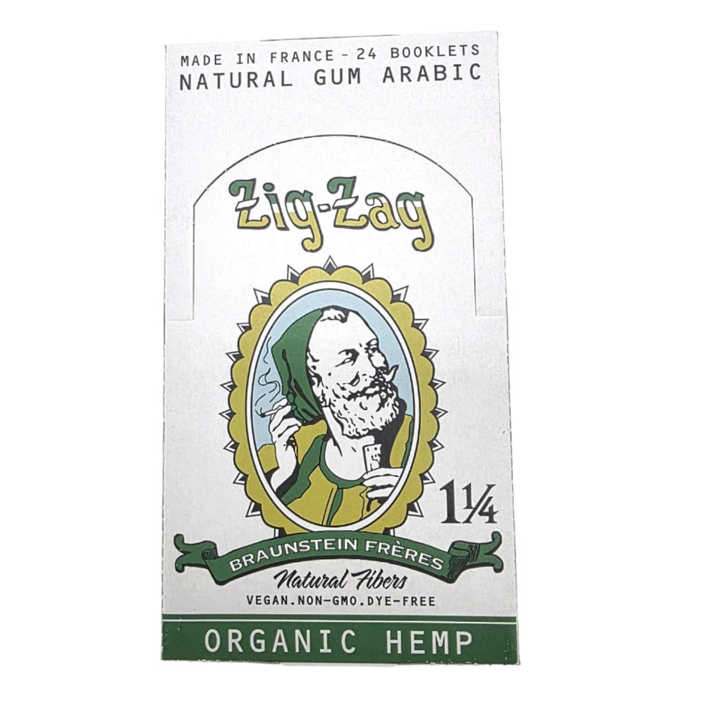 Zig Zag organic hemp rolling paper 1 1/4 size, 24 booklets, natural unbleached paper for smooth and clean rolling experience.