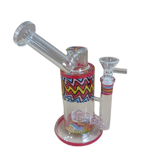 Zig zag side arm color glass water pipe crafted from durable thick glass, designed for smooth airflow, stable handling, and efficient water filtration.